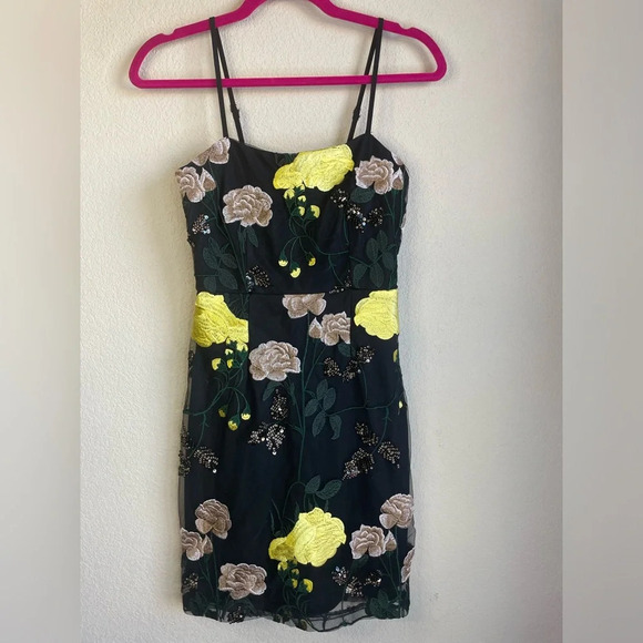 Lulus Rue Black Mesh Floral Embroidered Sequin Bodycon Mini Dress Size XS - Picture 4 of 10